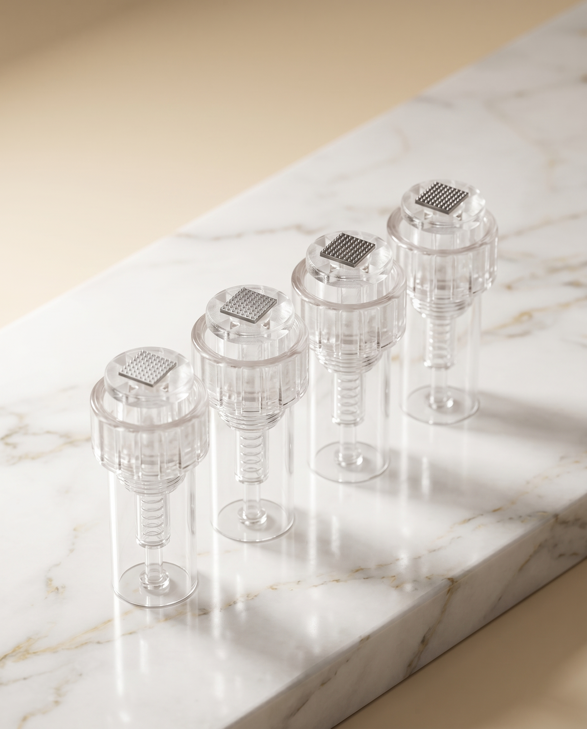 Four VISACE Nano cartridges for the Derma Pen Pro on marble